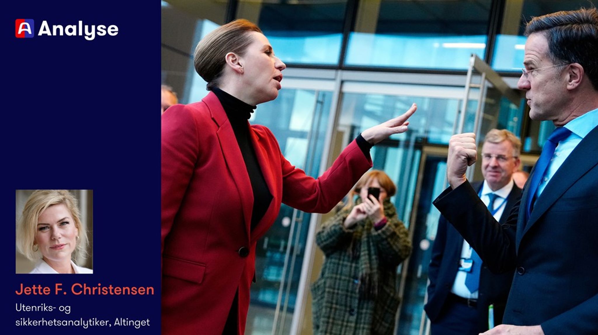Mette Frederiksen er tydelig om USAs trusler om å overta Grønland. Natos generalsekretær Mark Rutte er ikke like tydelig. Bildet er tatt i forbindelse med et Nato-møte i januar i fjor.&nbsp;