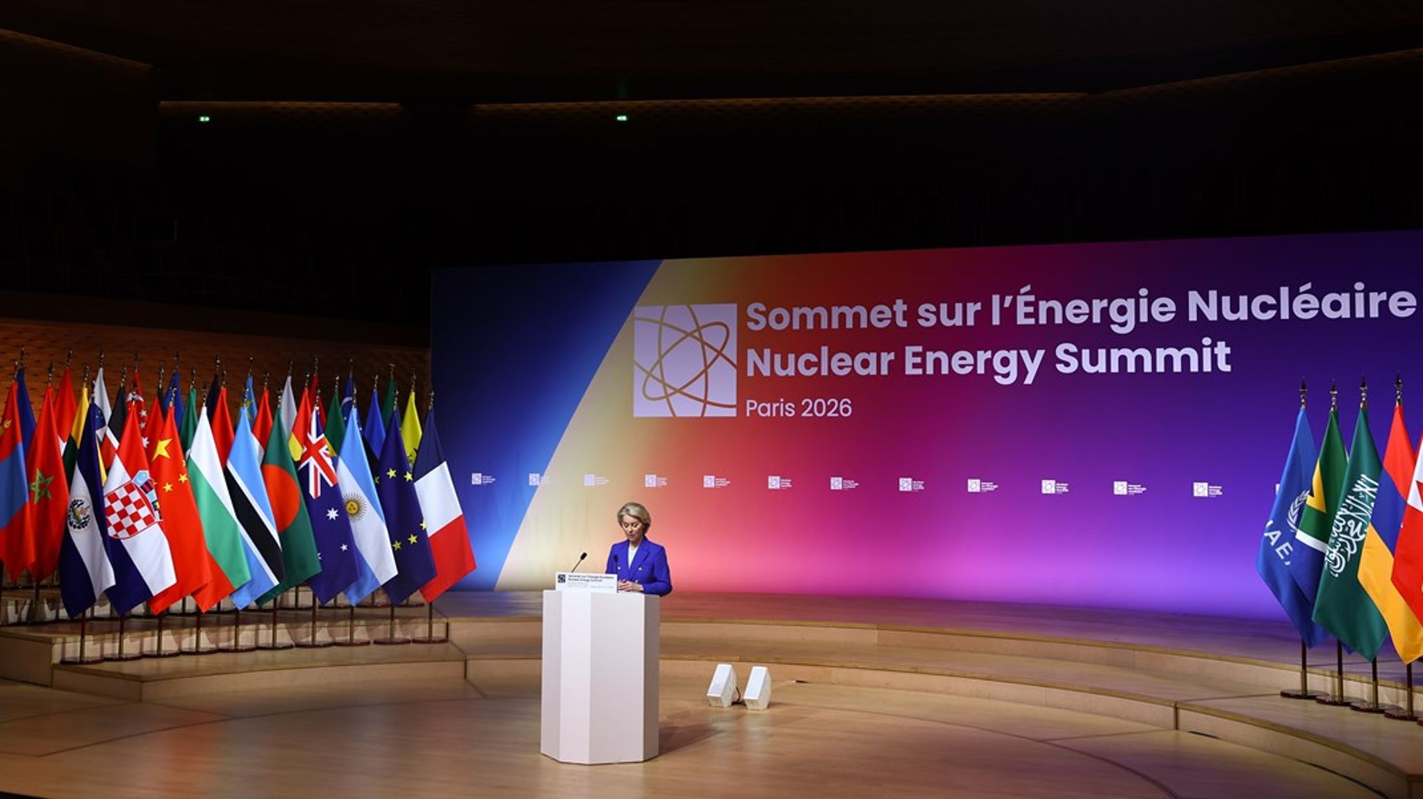 Under et toppmøte i Paris sa Ursula von der Leyen at å stenge atomkraftverk i Europa var en feil.