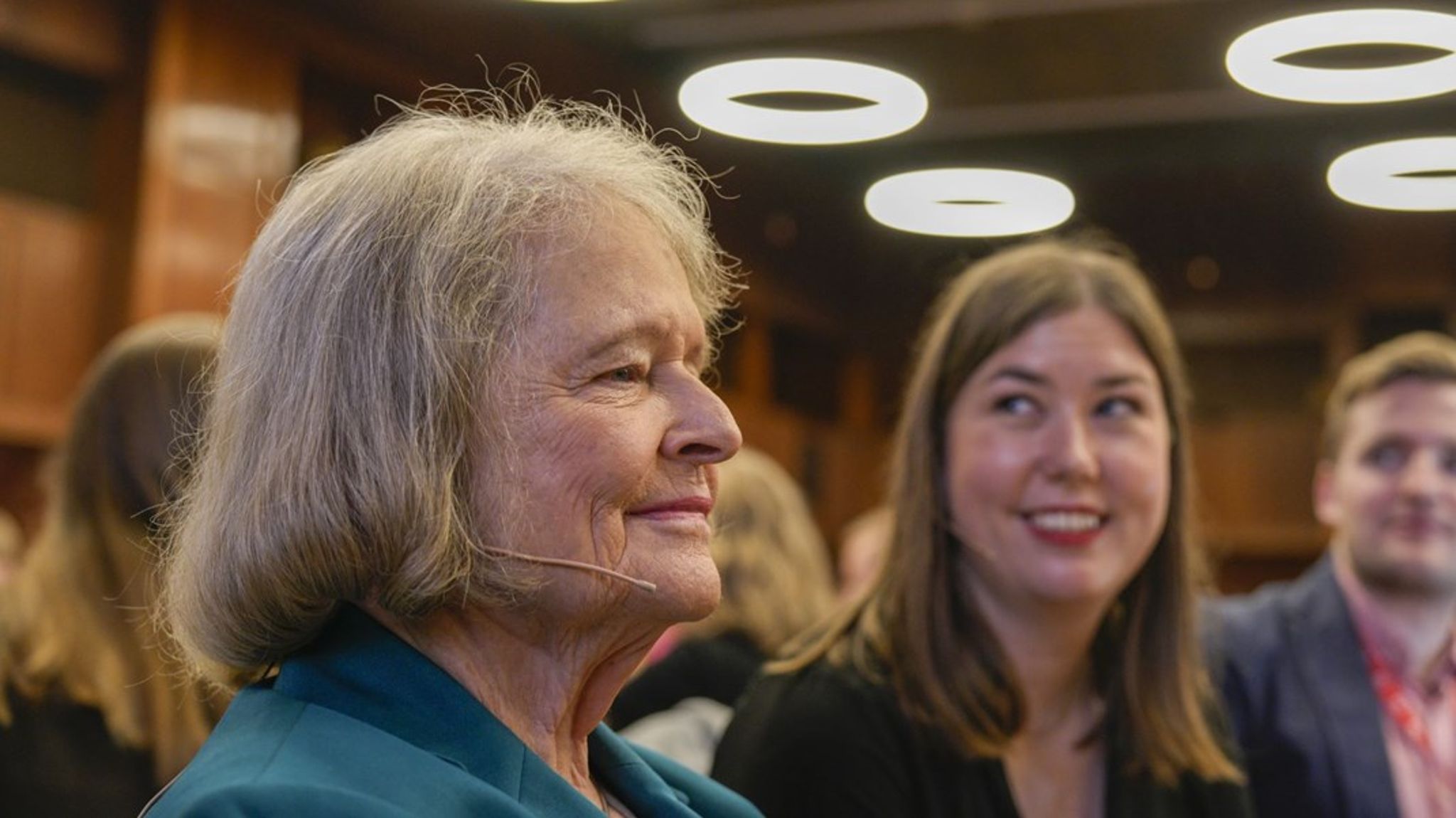 Tidligere statsminister Gro Harlem Brundtland deltok i en samtale med AUF-leder Astrid Hoem på årets AUF-landsmøte i Oslo.