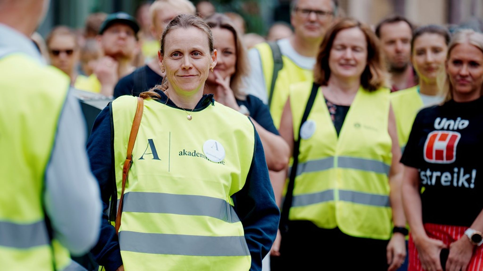 Akademikernes leder Lise Lyngsnes Randeberg har god grunn til å smile over medlemsutviklingen. Her er hun under en felles streikemarkering mellom Akademikerne og Unio tidligere i sommer. 