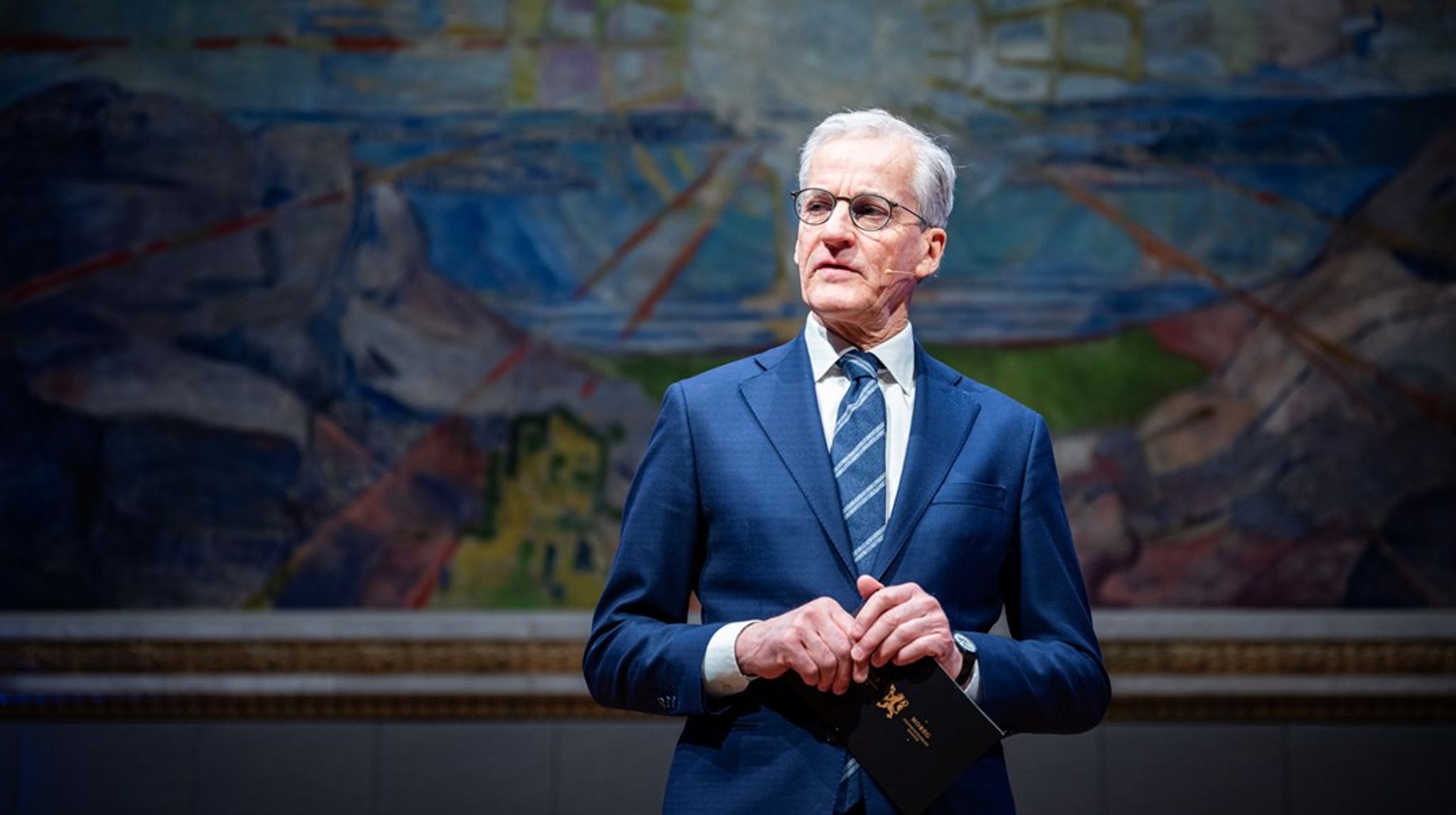 Statsminister Jonas Gahr Støre (Ap) deltok på Oslo sikkerhetskonferanse i Universitetets aula mandag.