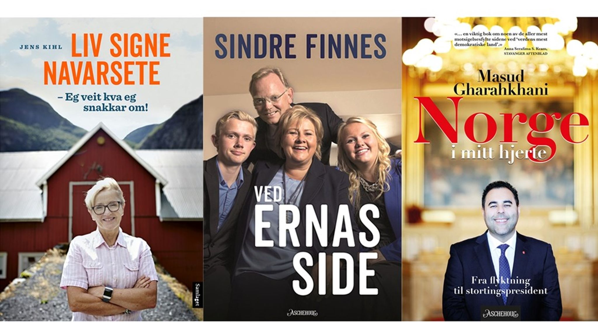 Politiske selvbiografier fra bokhøsten 2023. Sindre Finnes, Liv Signe Navarsete og Masud Gharahkhanis bøker vil alle kunne finne sine lesere, men en av dem utmerker seg som en overraskende allmenn og godt skrevet fortelling, skriver Veslemøy Østrem.&nbsp;