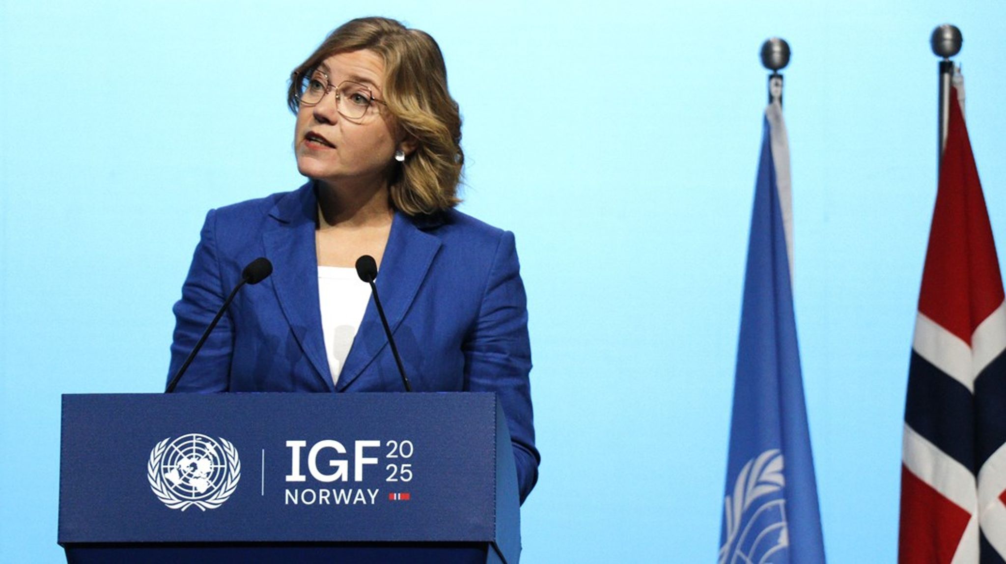 EU-kommisjonens visepresident for digitalisering og teknologi, Henna Virkkunen, holdt tale på åpningen av Internet Governance Forum i Lillestrøm tirsdag.&nbsp;
