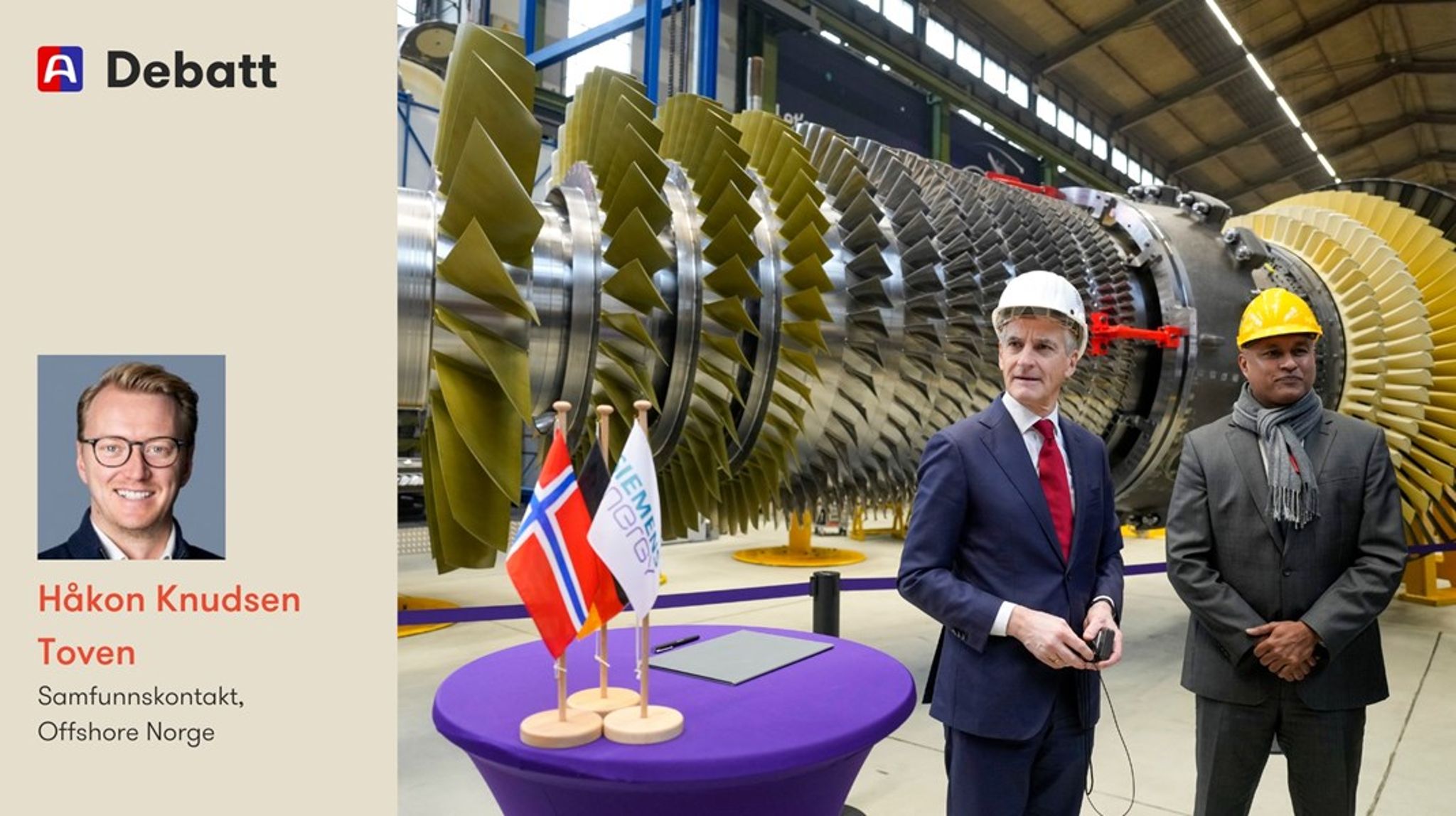 Turbinfabrikken Siemens Energy bruker norsk gass til å utvikle grønn hydrogen. Man trenger ikke å vedde imot noe som helst for å se at Europa også vil trenge mye norsk gass i framtiden, mener Håkon Knudsen Toven i Offshore Norge.