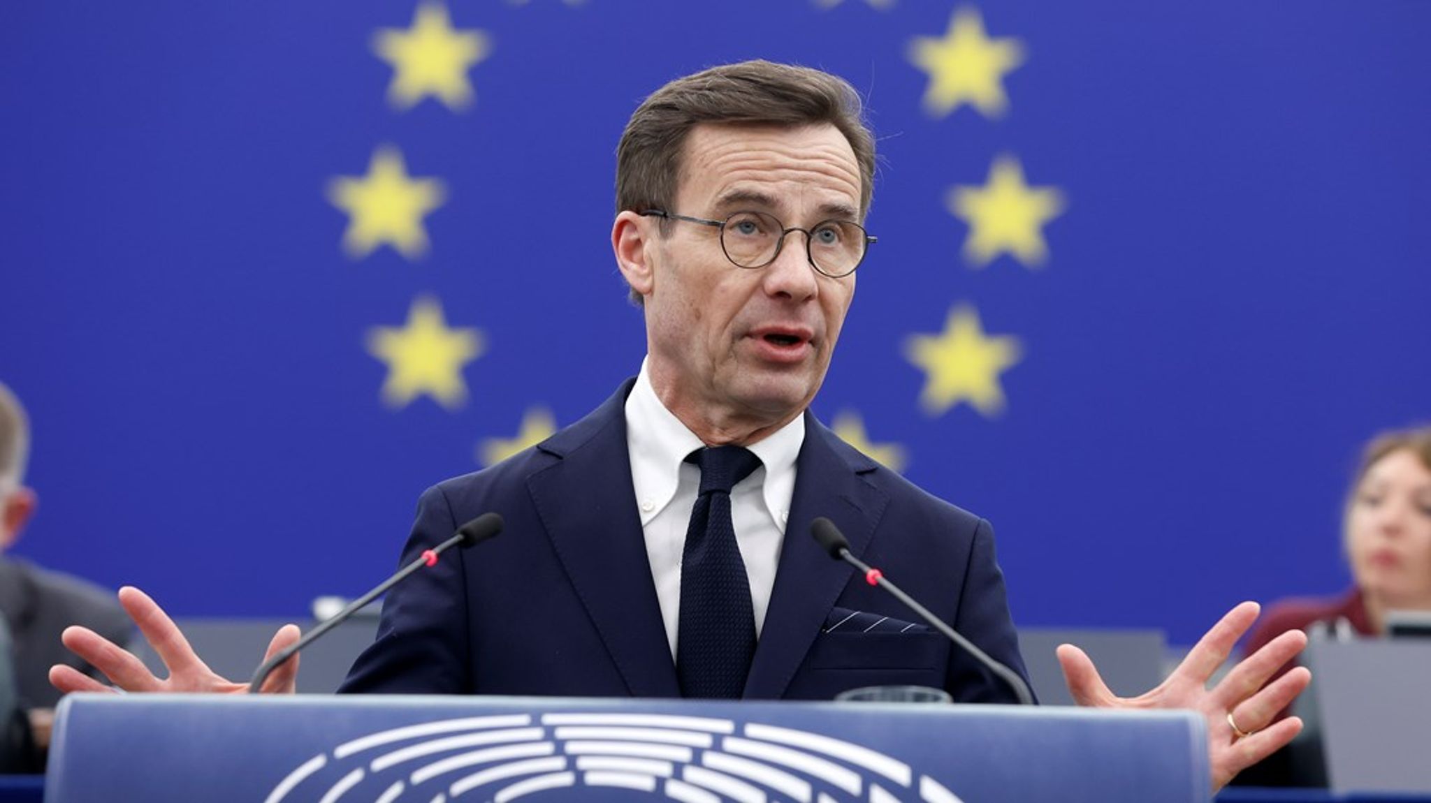 Sveriges statsminister Ulf Kristersson (Moderaterna) talte tirsdag til EU-parlamentet om Sveriges prioriteringer under EU-formannskapet.
