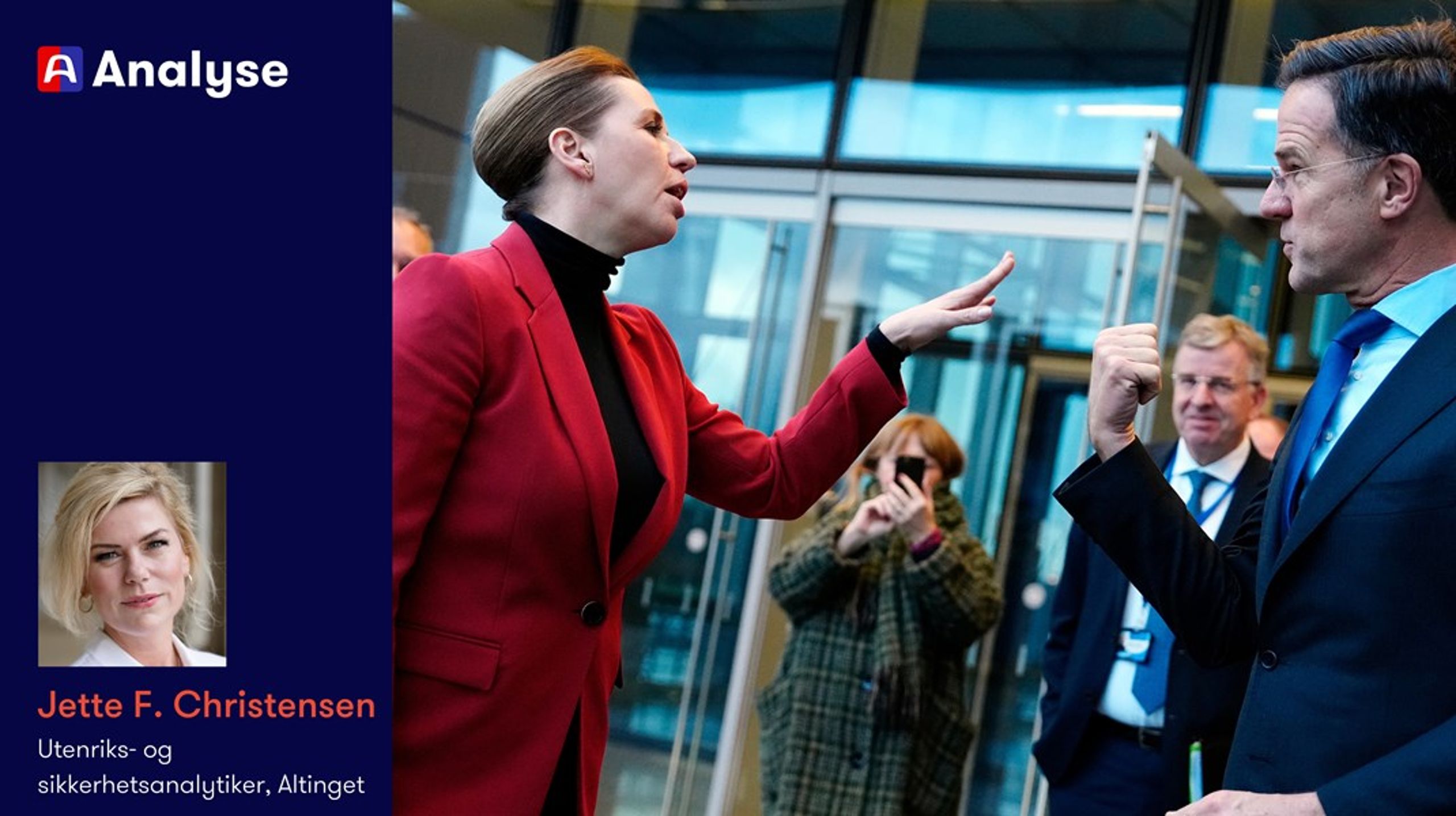 Mette Frederiksen er tydelig om USAs trusler om å overta Grønland. Natos generalsekretær Mark Rutte er ikke like tydelig. Bildet er tatt i forbindelse med et Nato-møte i januar i fjor.&nbsp;