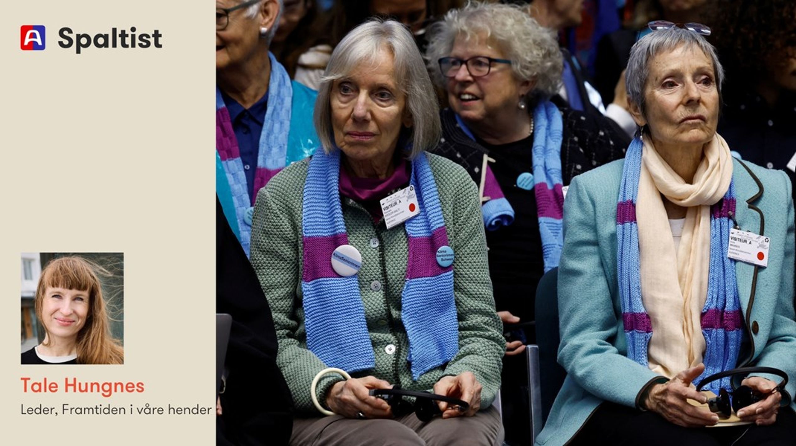 To år har gått siden organisasjonen KlimaSeniorinnen tok Sveits til retten. De eldre sveitsiske kvinnene som ofte blir avbildet i sine blå og lilla skjerf, vant en klimaseier det var verd å feire også her til lands, skriver spaltist Tale Hungnes.