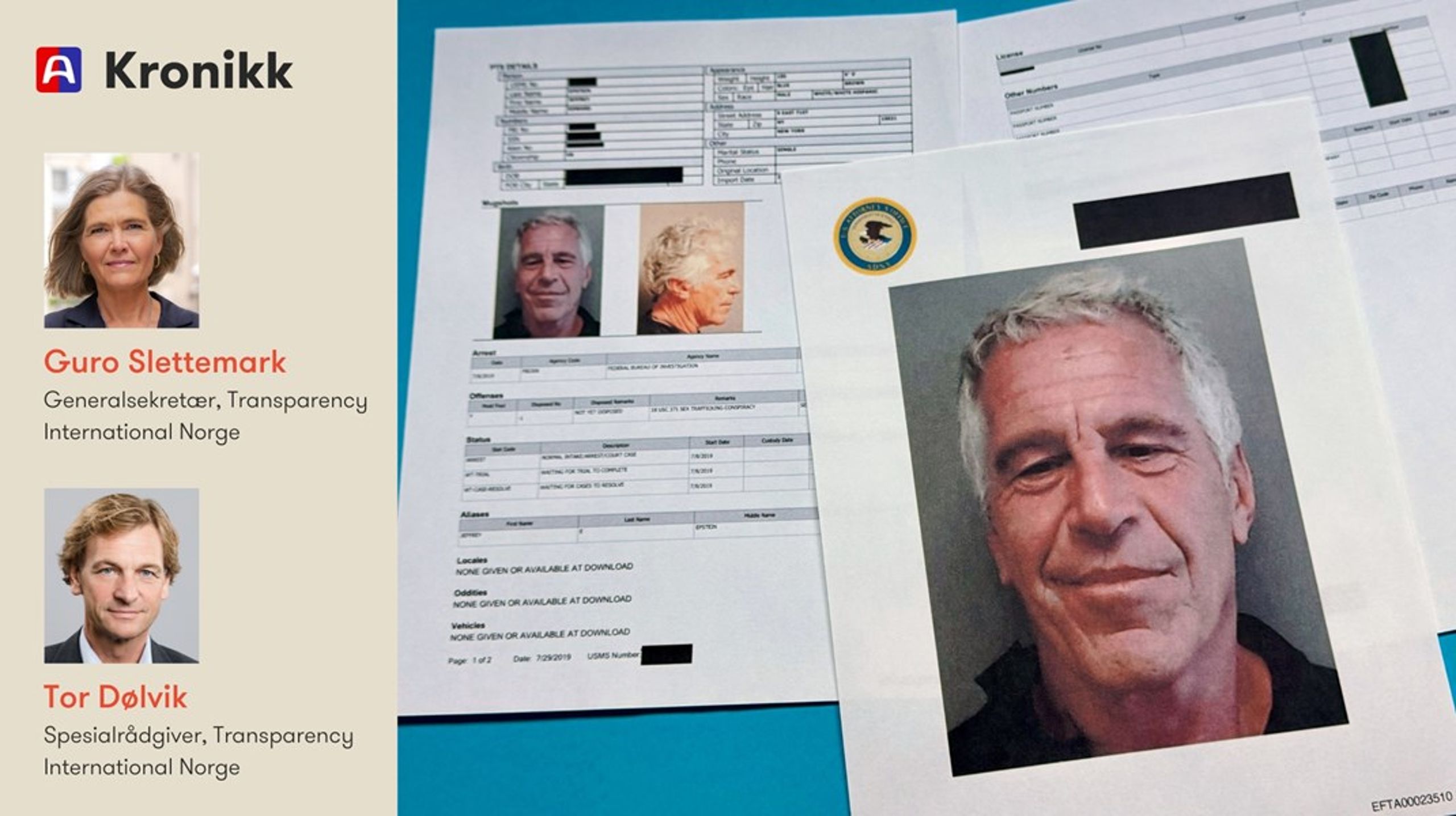 Foreløpig er bare bruddstykker om omfang og mulige virkninger i Epstein-saken kjent. Nettopp derfor er situasjonen alvorlig. Inntrykket av samrøre og mulige rollekonflikter svekker tillit til både personer og institusjoner, skriver innleggsforfatterne.