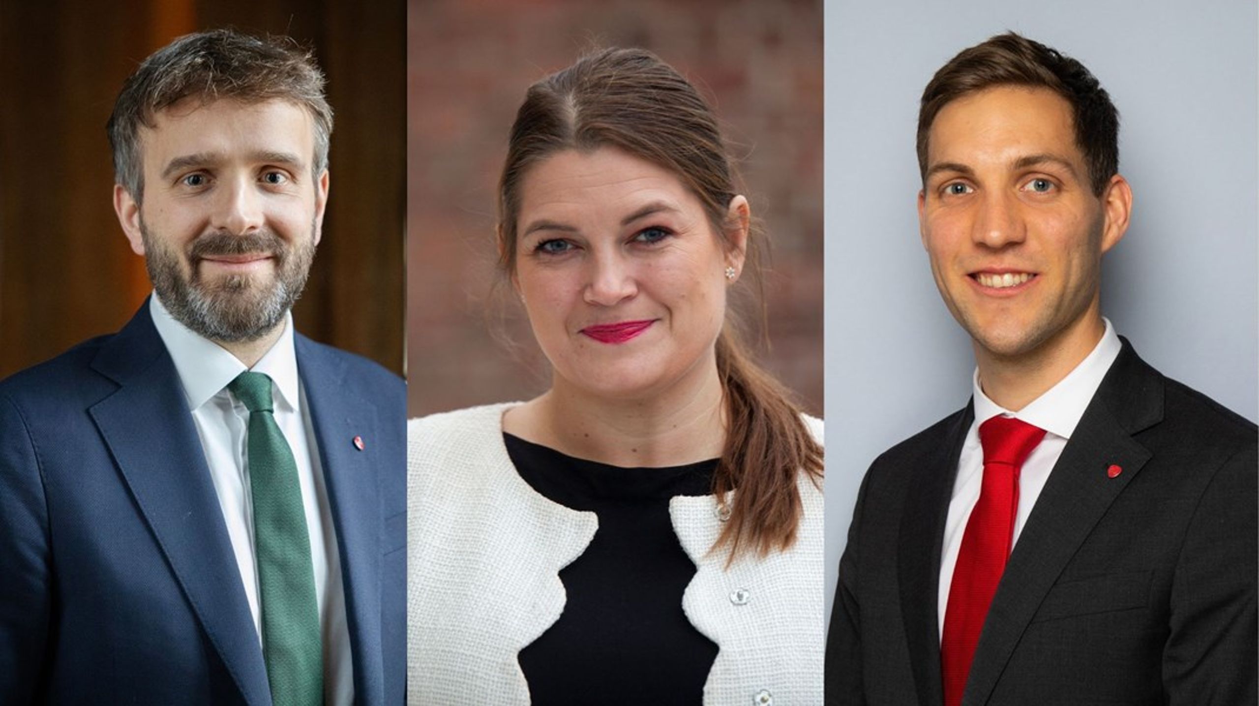 Helse- og omsorgsminister Jan Christian Vestre, næringsminister Cecilie Myrseth og klima- og miljøminister Andreas Bjelland Eriksen deler det øverste ansvaret for å rydde opp i det norske atomavfallet.