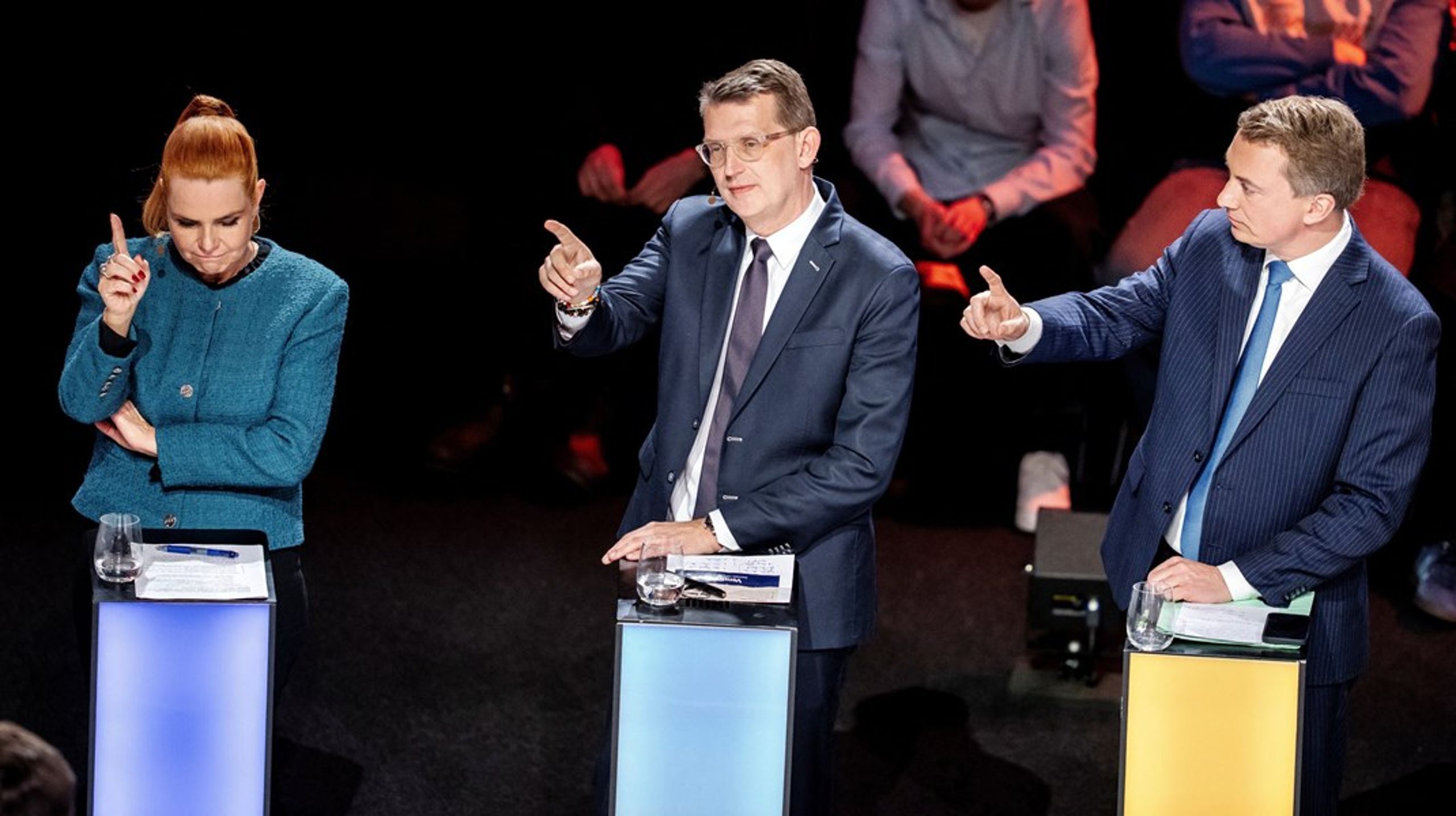 Leder for partiet Venstre har fått hard medfart i debattene i den danske valgkampen. Troels Lund Poulsen, som også er landets forsvarsminister,&nbsp;har hatt en bratt nedoverbakke etter et visst popularitetsblaff i forbindelse med Grønland-krisen. Her i debatt mot Inger Støjberg og Morten Messerschmidt.&nbsp;