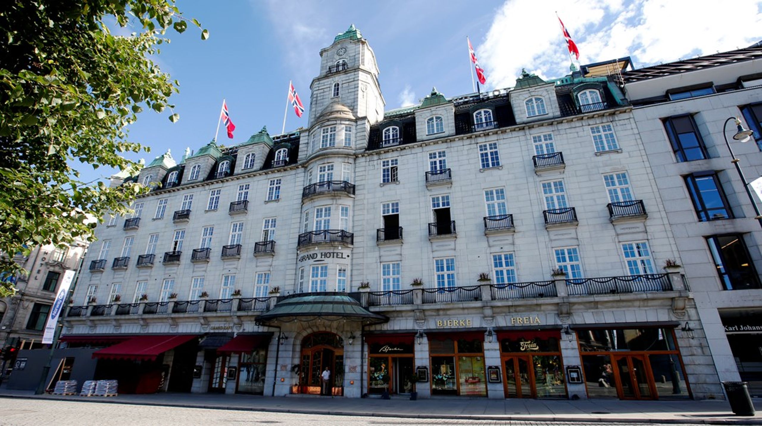 Grand Hotel på Karl Johan er blant hotellene som rammes i første streikeuttak i konflikten mellom NHO Reiseliv, og Fellesforbundet og Parat.