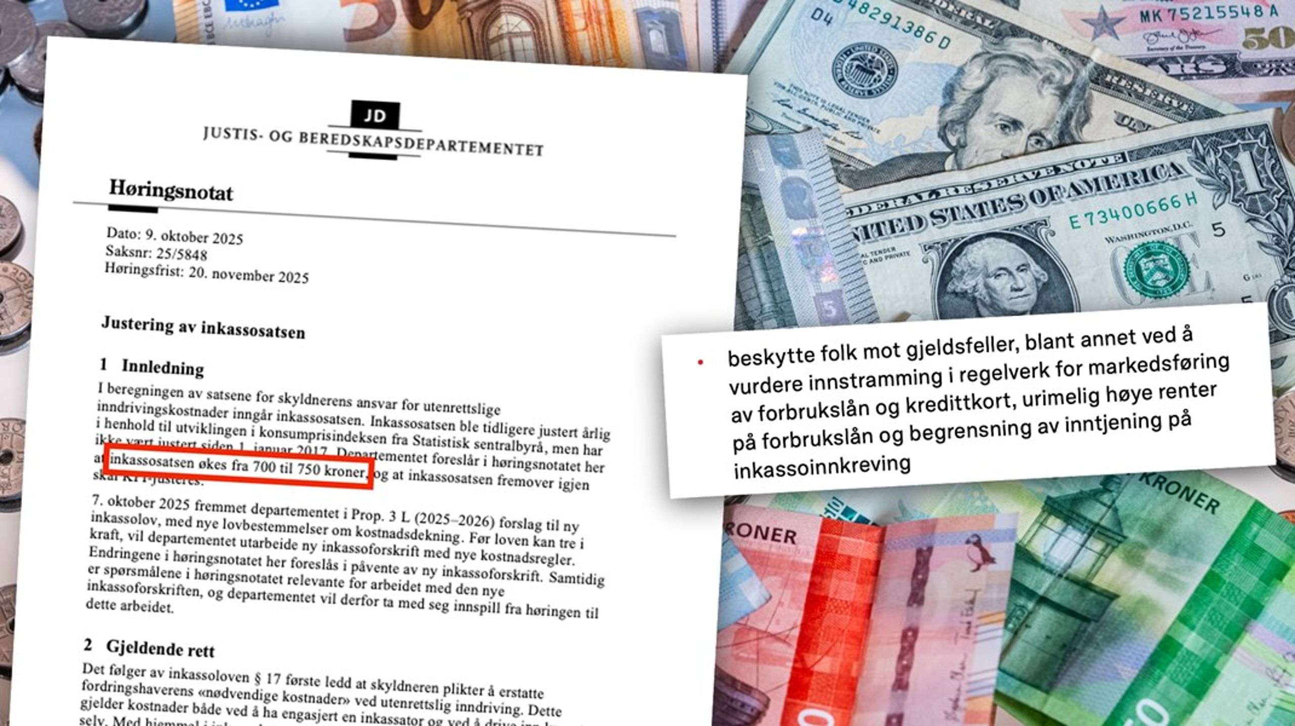 Regjeringen vil la inkassobransjen ta seg bedre betalt – stikk i strid med eget partiprogram.&nbsp;Høringsfristen går ut torsdag.