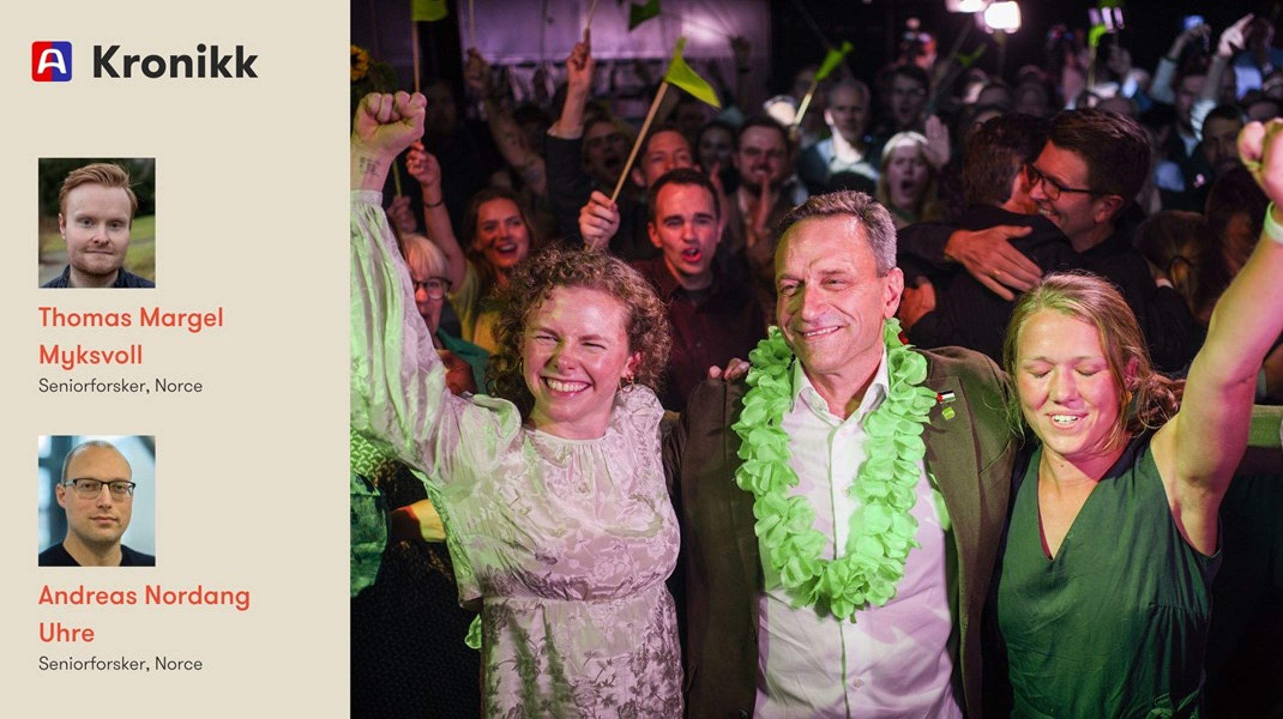 Med MDG i vippeposisjon i fire år, uten mulighet for nyvalg (som nok vil irritere noen av de andre partiene), står vi foran en ny tid i norsk politikk, skriver innleggsforfatterne.