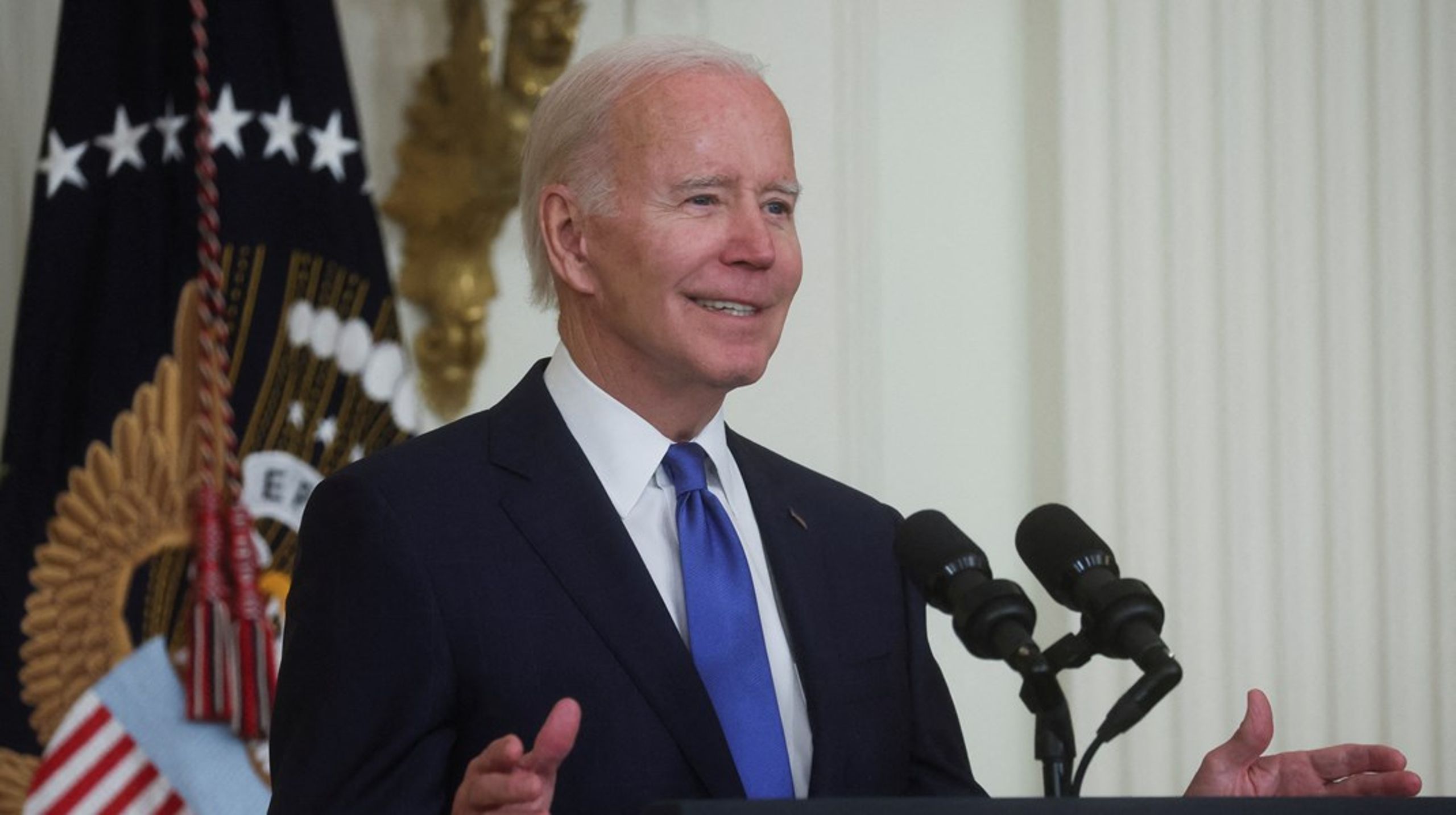 USAs president Joe Biden holder pressekonferanse om arbeid, infrastruktur og subsidiepakken IRA.