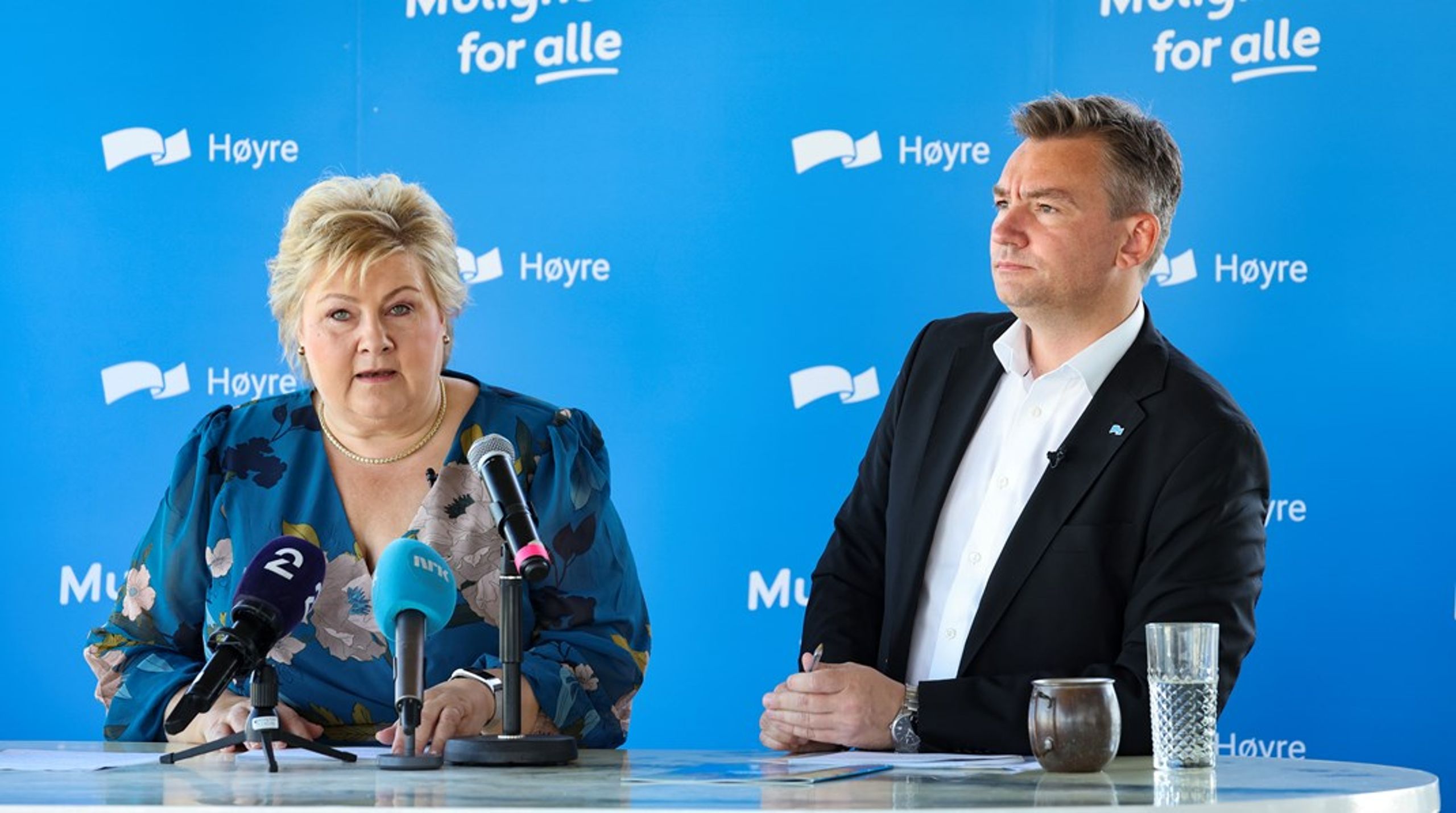 Partileder Erna Solberg og nestleder Henrik Asheim oppsummerte Høyres år så langt på en pressekonferanse onsdag. Helse kommer til å være et av partiets satsingsområder i valgkampen.