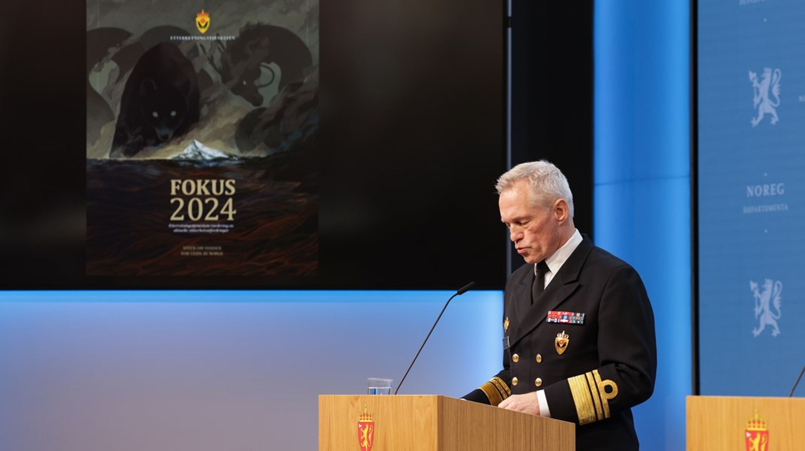 Sjef for Forsvarets Etterretningstjeneste, viseadmiral Nils Andreas Stensønes, under presentasjonen av E-tjenestens årlige trusselvurdering "Fokus".