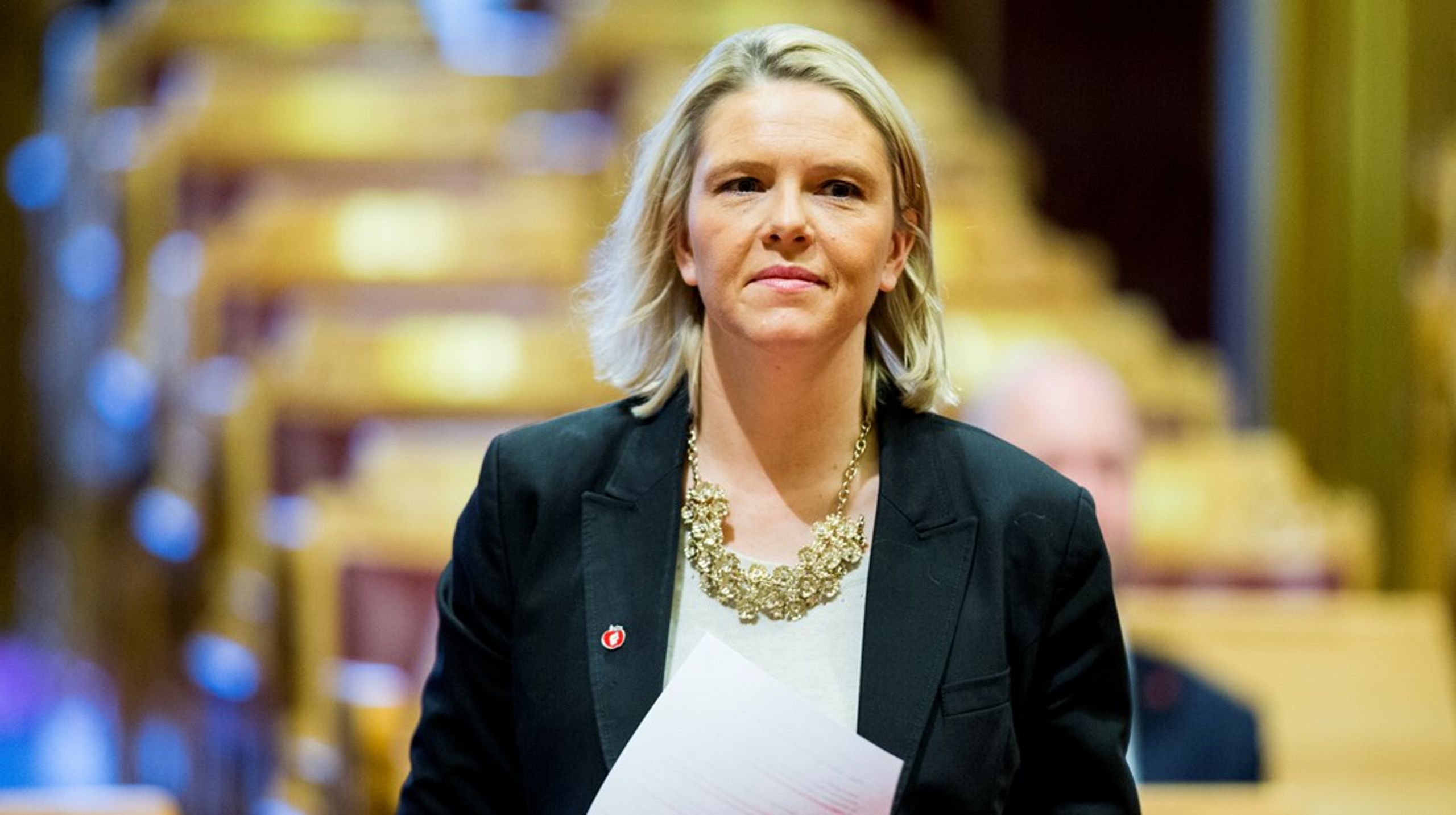 Frp-leder Sylvi Listhaug. Partiet hennes ønsker, ikke overraskende, ikke å være med på et pensjonsforlik sammen med regjeringspartiene&nbsp;og Høyre.